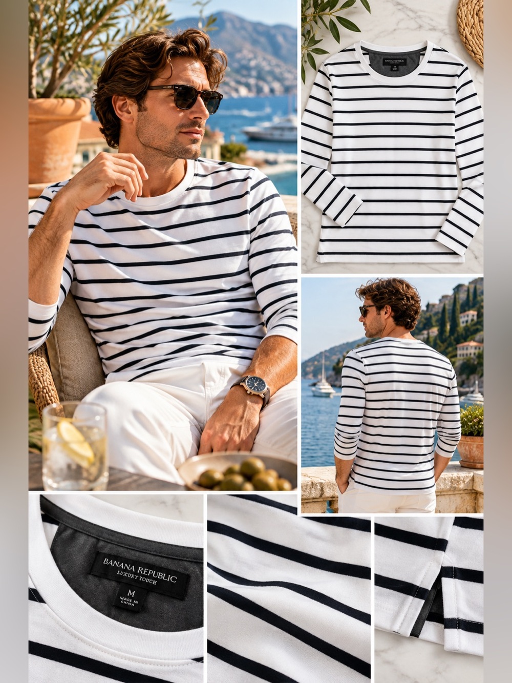 BANANA REPUBLIC - Black & White Long Sleeved Striped Tee Shirt